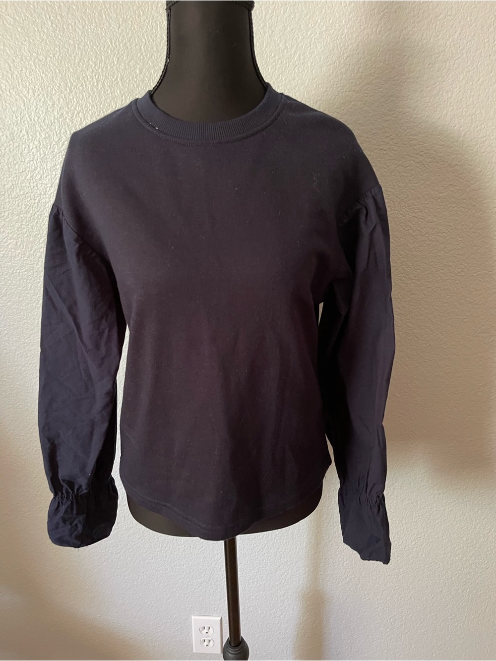 bleuh ciel Navy Ribbed-Collar Knit Top